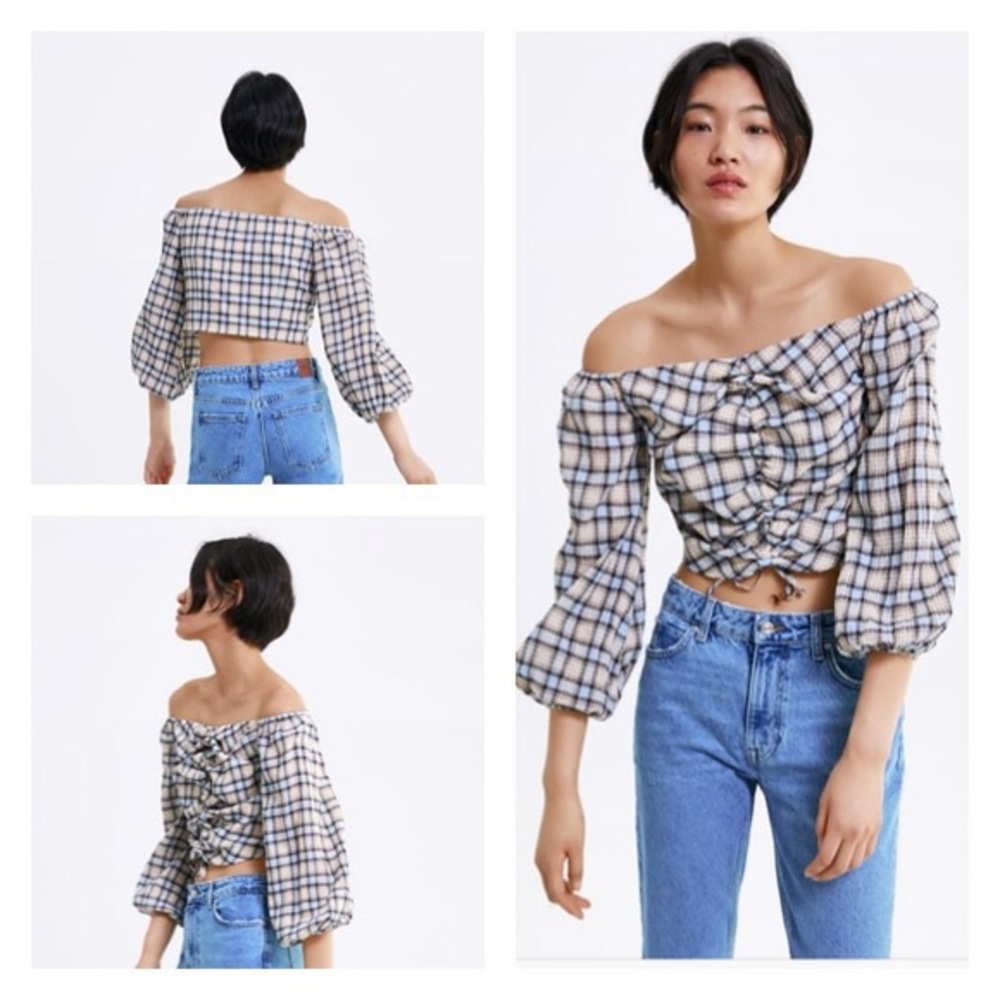 Zara Plaid Ruched Tie Crop Top